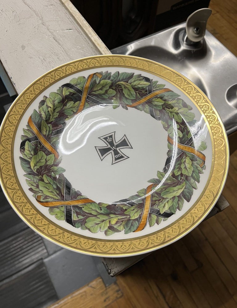 Item #21-5111 Imperial Porcelain Plate, iron cross with crown and the date 1914 in the center surrounded by oak leaves.
