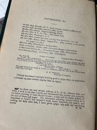 LEAVES OF GRASS Including Sands at Seventy...1st Annex, Good-Bye My Fancy...2d Annex, A Backward Glance O'er Travel'd Roads, and Portrait from Life.