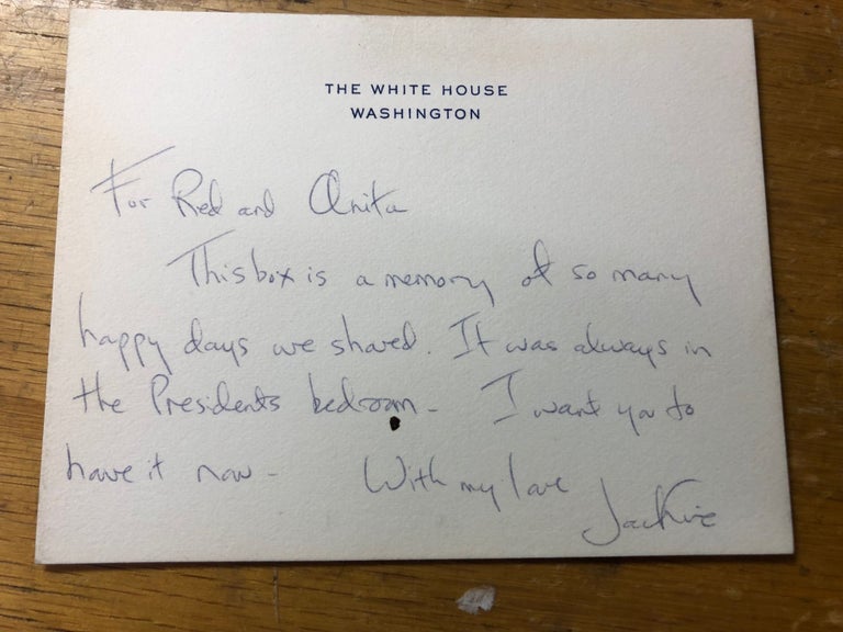 Item #21-8369 AUTOGRAPH NOTE ON WHITE HOUSE CARD POST ASSASSINATION. Jacqueline Kennedy.