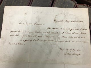 Handwritten letter from Bishop (Frederic) Baraga to Rev. Father Wermers, dated Marquette Sept. 17, 1866 where he replies to Rev. Rather Wermers' request for "Indian prayer-books"