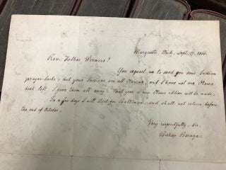 Handwritten letter from Bishop (Frederic) Baraga to Rev. Father Wermers, dated Marquette Sept. 17, 1866 where he replies to Rev. Rather Wermers' request for "Indian prayer-books"
