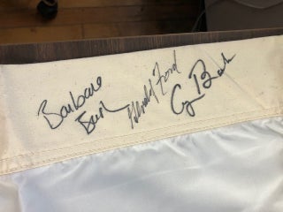 VICE-PRESIDENTIAL FLAG SIGNED BY GEORGE (H.W.) BUSH, BARBARA BUSH, AND GERALD R. FORD ON HEADER