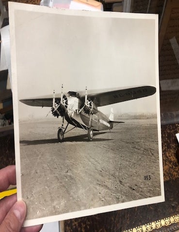 Item #22-3713 SEPIA TONED PHOTOGRAPH OF F-10 FOKKER TRIMOTOR. Fokker Aircraft Corporation of America.