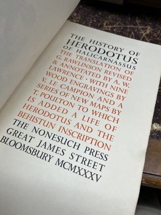 THE HISTORY OF HERODOTUS Of Halicarnassus, The Translation of G. Rawlinson, Revised and Annotated by A.W. Lawrence, with Nine Wood Engravings by V. le Campion, and a Series of New Maps by T. Poulton&hellip;