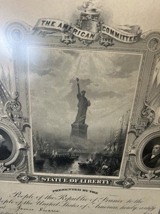 Donation Certificate: STATUE OF LIBERTY Presented By The Republic of France to the People of the United States of America, hereby certify that James Shearer contributed the sum Ten dollars for the erection of a suitable Pedestal for this Magnificent Monument