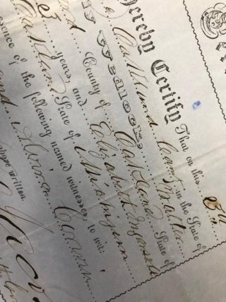 Item #96-6337 Printed marriage certificate for a wedding performed by the Rev Daniel C. Jacokes....