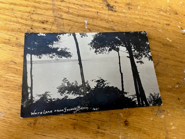 Item #97-4885 Black & White Real Photo Postcard showing "White Lake from Sylvan Beach."