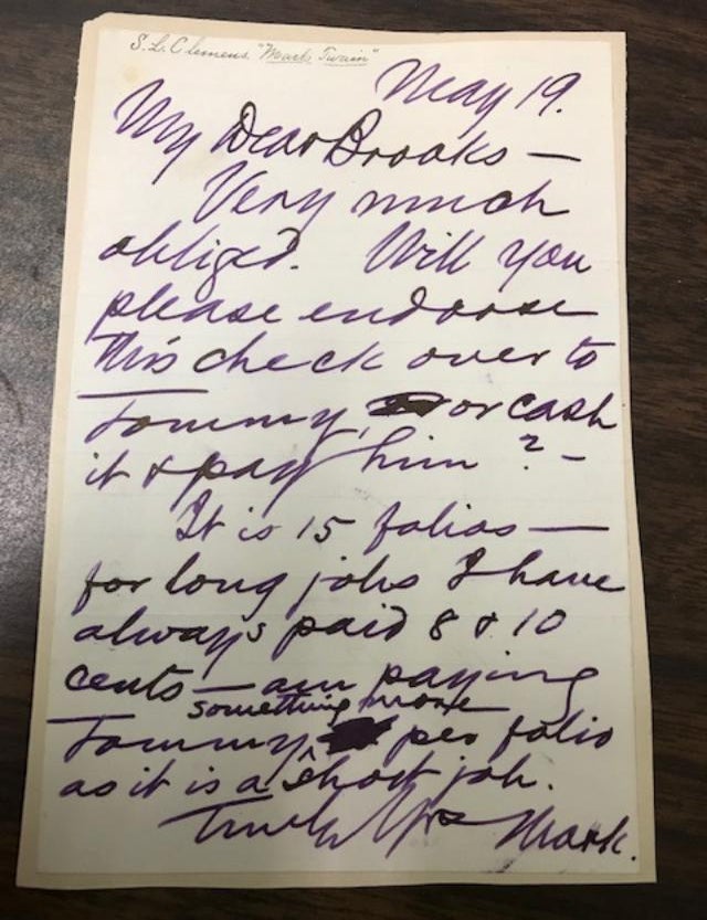 Item #97-8691 Autograph Letter Signed "Mark" by Mark Twain. Mark Twain, aka Samuel Clemens.