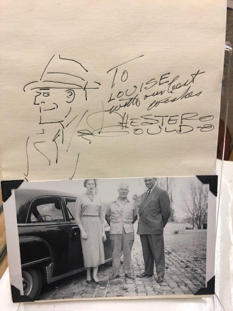 Item #97-9709 Inscribed and Signed Ink Sketch of Dick Tracy by Chester Gould. Chester Gould.