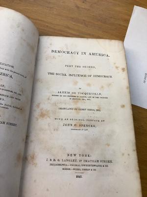Item #99-3787 Democracy in America: Part the Second, The Social Influence of Democracy. Alexis De Tocqueville, Henry Reeve, transl.
