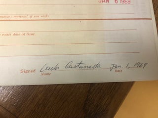 Item #99-5249 Biographical Questionnaire Signed by Carlos Castaneda January 1, 1968. Carlos...