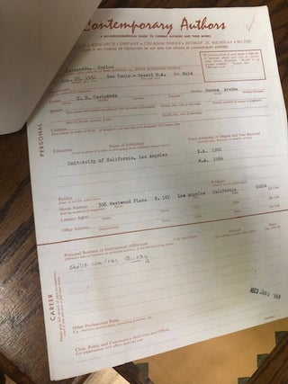 Biographical Questionnaire Signed by Carlos Castaneda January 1, 1968