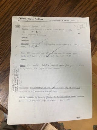 Biographical Questionnaire Signed by Carlos Castaneda January 1, 1968