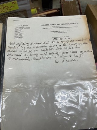 AUTOGRAPH QUOTATION SIGNED BY GEORGE WASHINGTON CARVER ON TUSKEGEE NORMAL AND INDUSTRIAL. George Washington Carver.